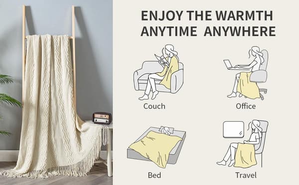 Strikkede Boho-pledd til sofa - Teksturert strikket terrakotta-rustfarget teppe