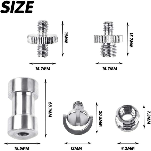 22 stk stativskruer Adapter kameraskruer, 1/4 tommer og 3/8 tommer