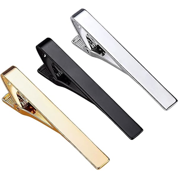 Slipsklämmor för män, 3-pack klassiska slipsklämmor silver guld svart slips