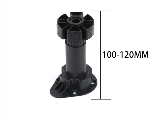 Sæt med 4 justerbare ben med tilbehør til køkken/badeværelse, plast, sort, 100-120 mm