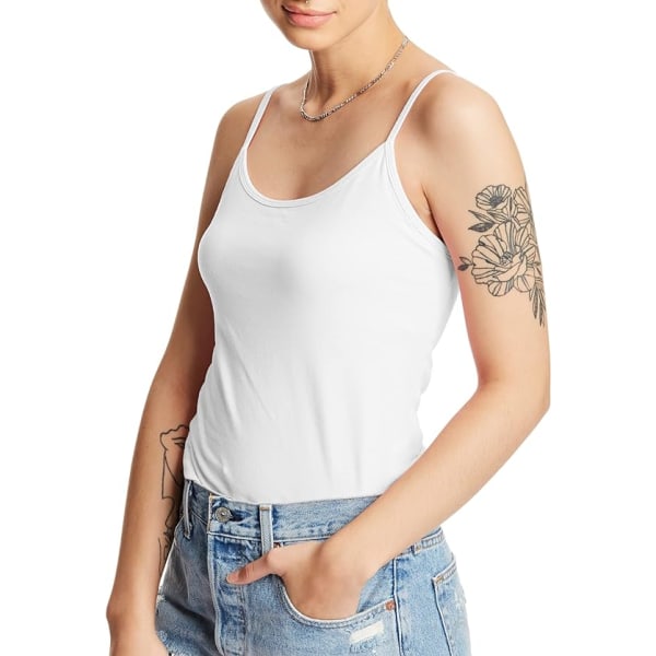 Kvinners stretch bomull cami med innebygd hylle-BH, kvinners bomull tank, kvinners stretch bomull camisole hvit XL