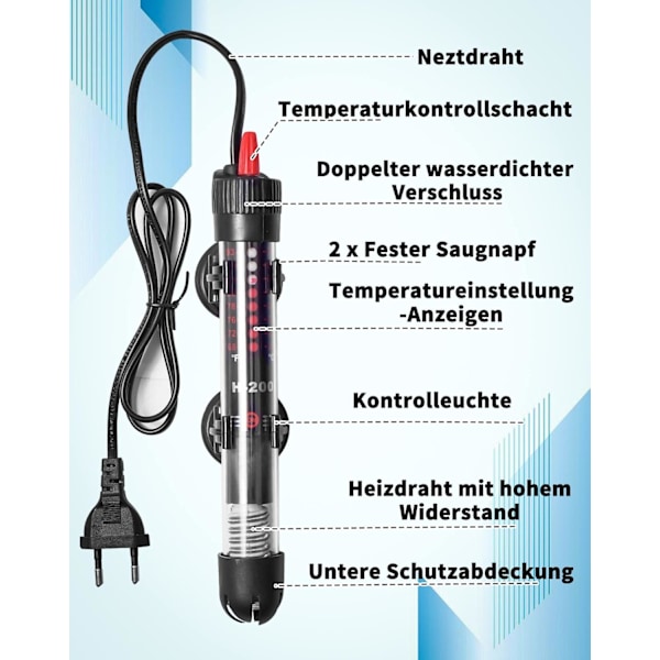 Akvarievarmer Justerbar 30 L 25 W Akvariemotstand med termostat 20-34 °C for fiskeboller og akvarium