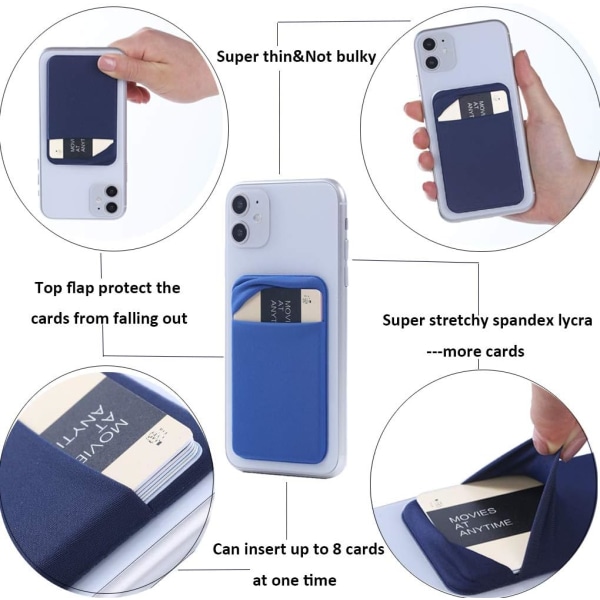 3-pack mobiltelefonkorthållare fickklistermärke Stretchlycra för telefonbaksida W