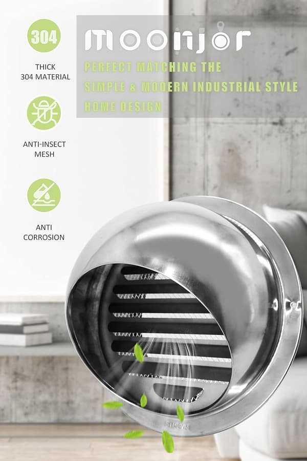100mm Rund Luftventilationsgitter Ventilationshætte, 304 Rustfrit Stål Rund Hætte Med/Mesh, Kan bruges til 110pvc rør
