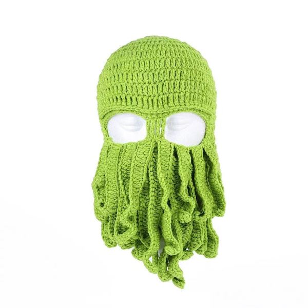 Skæg Hat Beanie Strik Pirat Hat Vinter Varm Blæksprutte Hat Vindtæt Sjov Blæksprutte Maske til Mænd Kvinder grøn