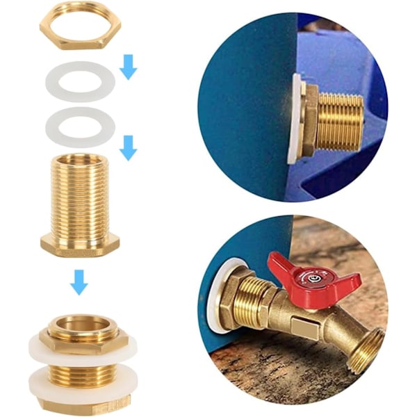 3/4\" Messing Tankgennemgange, 3 stk. 3/4 Messing Vandtank, Messingfitting til Vandtank, 3/4 Messing Vandtank Vandrørfitting til Hane, Regnvandstank