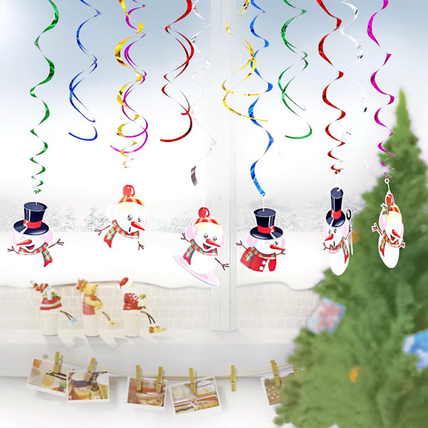 Juldekorationer Hängande Takvirvlar (12 st Fullt Monterade) Julgran Bollskiva Utskurna Virvlar för Julfest Veranda Hem