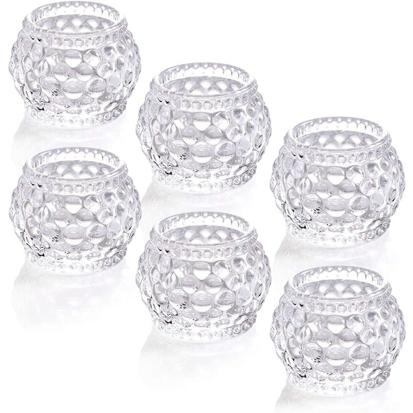 (6 st) Runda kristall-tealight-hållare, heminredning, festbröllop