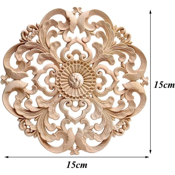 Tretreornamenter for møbler 2 stk runde treskjæringsornamenter 15 cm tre