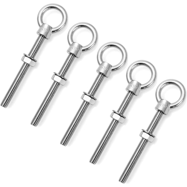 Kierteitetyt silmäpultit, ruostumattomasta teräksestä valmistettu silmäpultti mutterilla, M10*100mm, 5 kpl