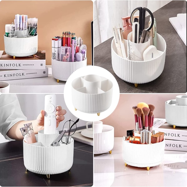 360° Roterande Makeup Organizer-Sminkborstehållare med 5 fack för