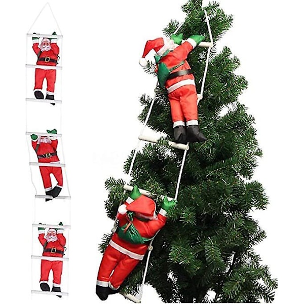 Jultomten klättrar på repsstege julgransprydnad