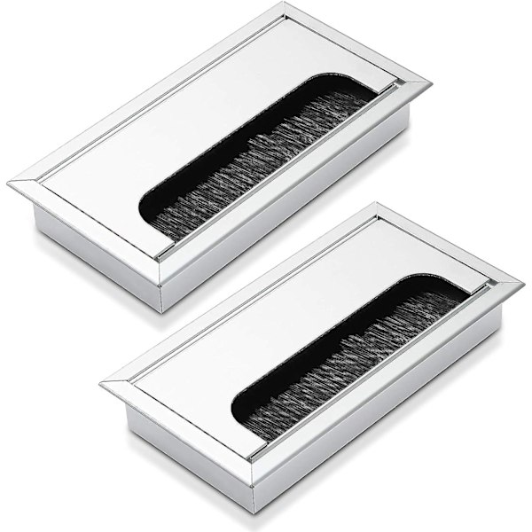 2-pack aluminiumkabelgenomföring, 160 x 80 mm skrivbordskabelgenomföring för kontorsdatorns kablar