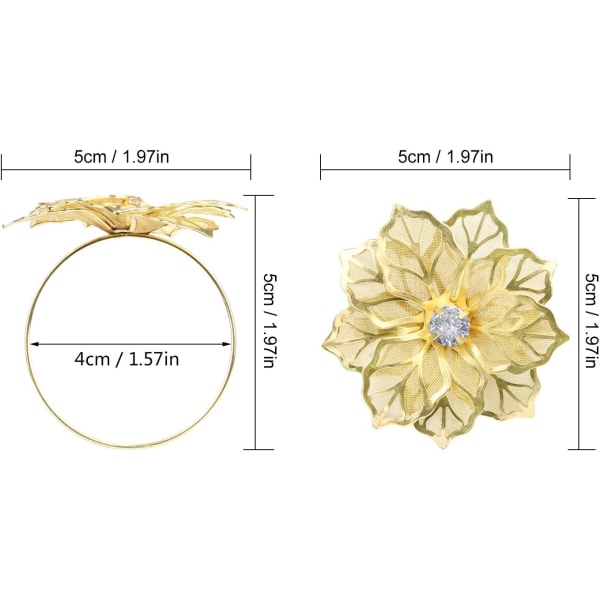 12 Serviettringer med Uthulte Blomster Serviettholdere (Gull)