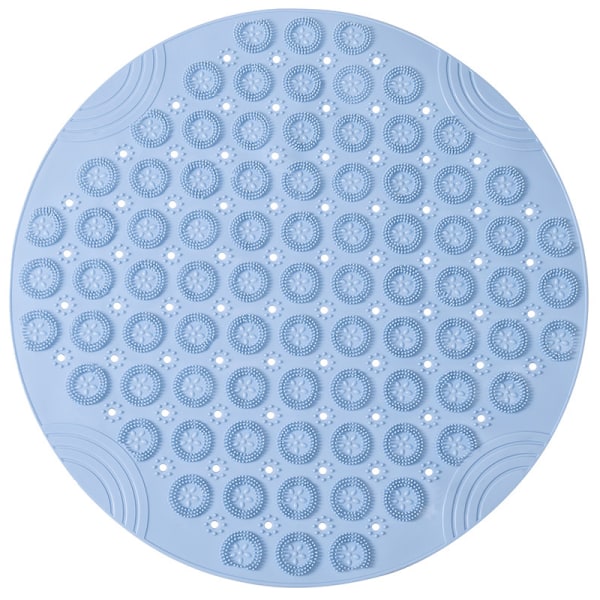 PVC Rund Massage Bademåtte Skridsikker Brusebadsmåtte Bademåtte Maskinvaskbar Brusebadsmåtte Badekar Måtte med Drænhuller og Sugeskopper, 55x55cm, Blå