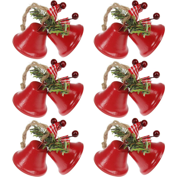 6 stk Røde juleklokker, Trehengeprydning Metall Jingle Bells for Chr