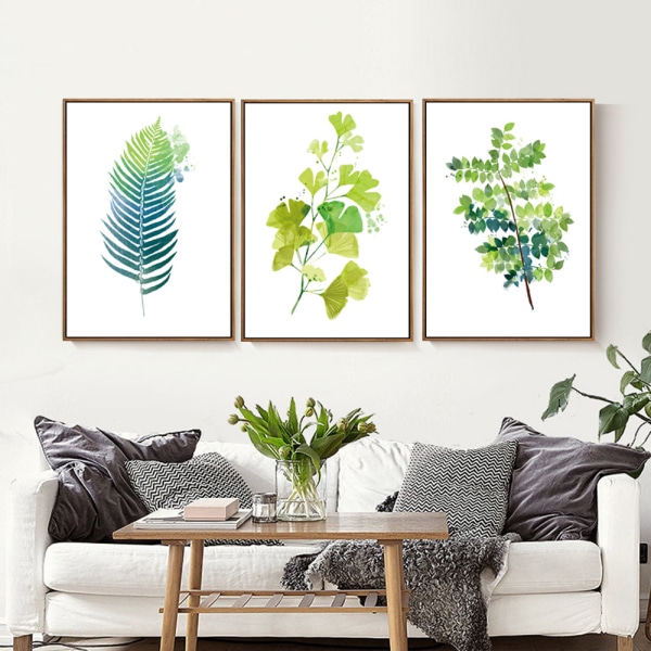 3 stk, Grønne Blade Plant Canvas Print, Ingen ramme, 30x40 cm