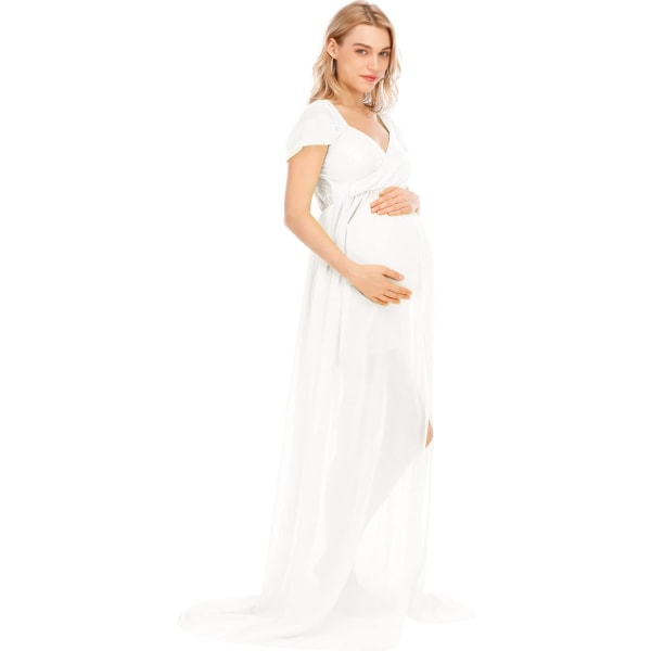 Maternityklänning för fotografering Off Shoulder Chiffon Klänning Split Front Maxi