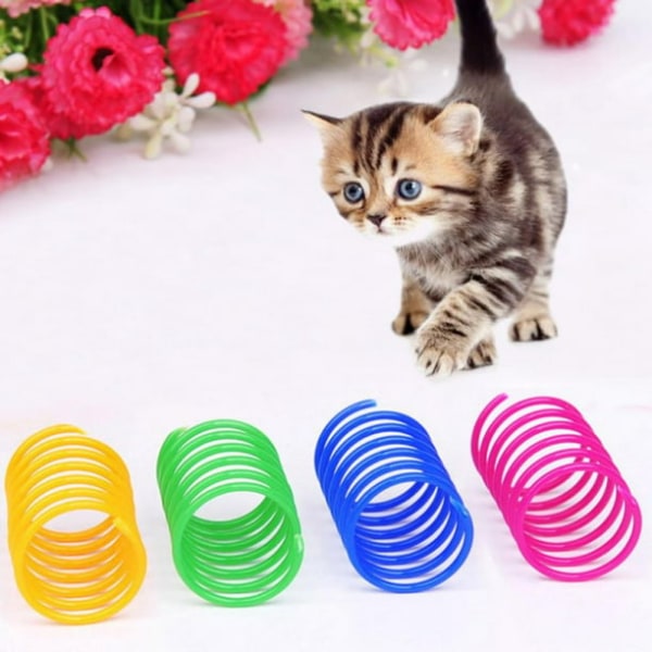 Färgglada fjädrar för husdjur, kattleksaker, plastslingor, spiralslingor för katt, kattunge