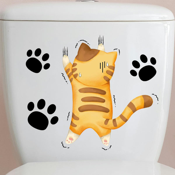 25*20CM 2kpl Kissat Takaisin Itseliimautuvat WC-istuimen Tarrat Hauskat PVC Vedenpitävät WC-istuimen Tarrat yhteensopivat Kannen Seinätarrat