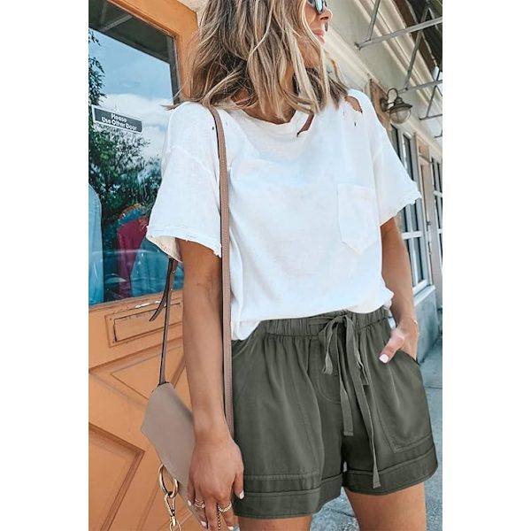 Dam sommar shorts leopard/camo/solid/blommig tryck elastisk midja fickor