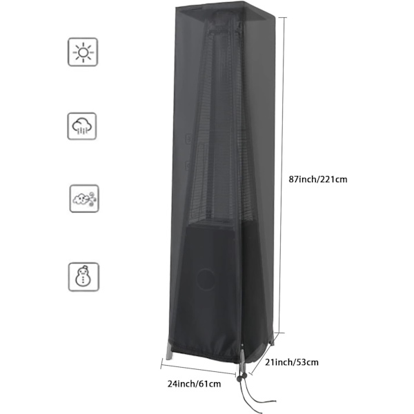 420D Oxford Patiovarmer Dæksel til Pyramidevarmer, Vandafvisende, Robust, Sort, 221 x 61 x 53 cm