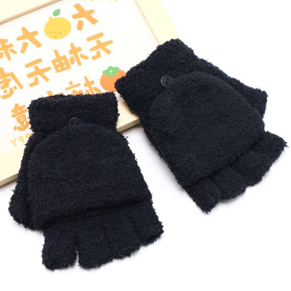 Unika tum- och fyrkanthanskar i ett i mjukt material fleece 2 i 1 Svart one size