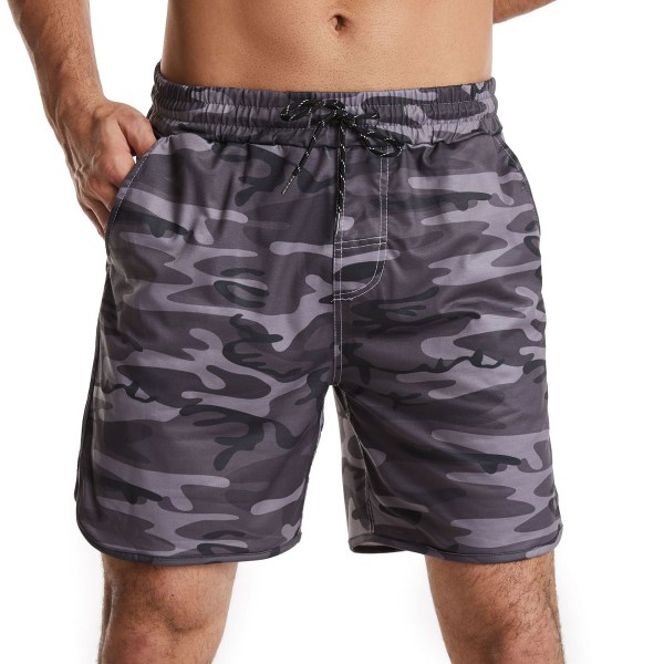 Casual Loose Fit Camouflage Printed Pants Quick Dry Swim Trunks with Drawst