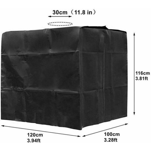 Vannbeholderdeksel, 1000L IBC vanntankdeksel, beskyttelsesdeksel for vanntank, støvtett, anti-UV og regntett, 120x100x116cm (svart)