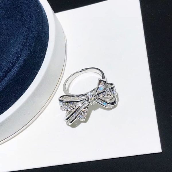 Sormukset Sterling Silver Color Bow Bow Bow Bow Zircon Ring Naiset Fa