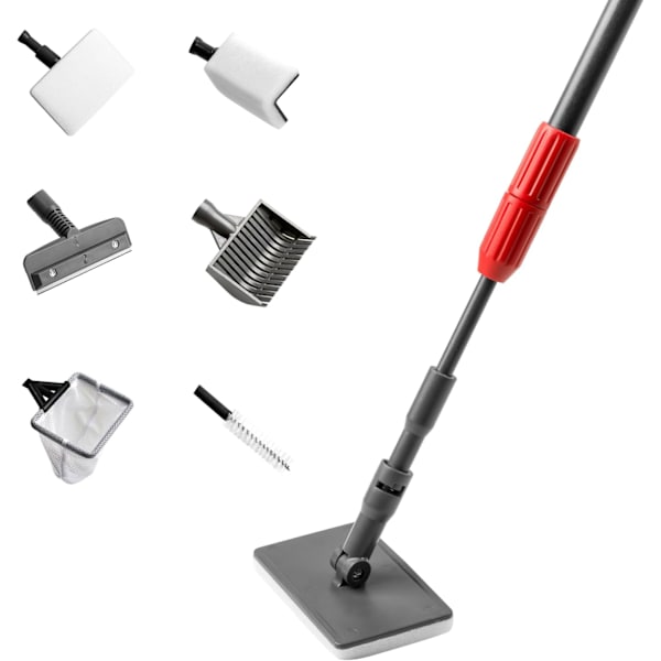 Akvarie Rengøring, 6 i 1 Akvarie Rengøring med Justerbart Teleskophåndtag, Squeegee, Landing Net, Rengøringssvamp, Grusskovl, Rørbørste