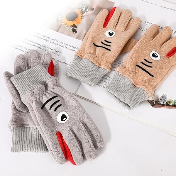 Pairs Kids Fleece Hansker, Full Finger Hansker for Barn, Myke Vinter Termiske Hansker for Gutter Jenter, Varme Hai Mønster Hansker for 7-10 År Gamle Ki