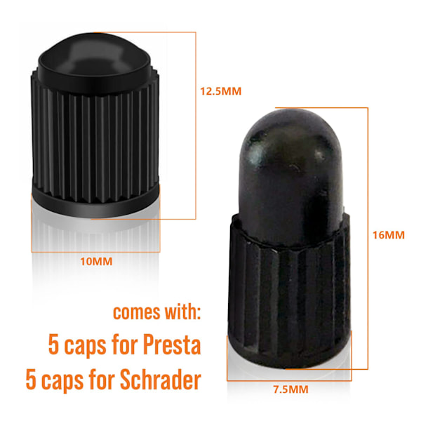 15 stk messingventil adapter (5 stk + 10 stk hetter) - Konverter Presta til Schrader for sykler, elsykler og elsparkesykler - Pump opp dekk med en standardpumpe