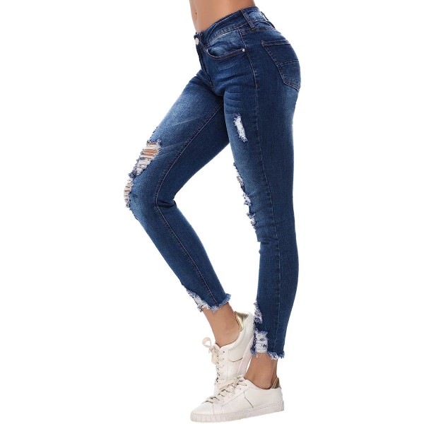 Women's Ripped Boyfriend Jeans Cute Distressed Jeans Stretch Skinny Jeans w
