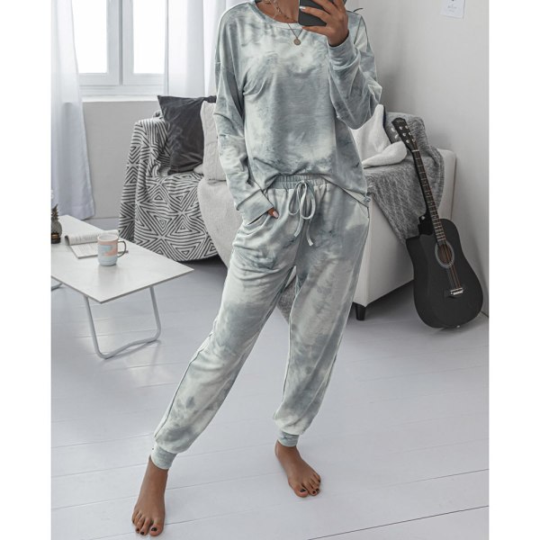 Kvinnors Tie Dye Tvådelad Pyjamas Set Långärmad tröja med långbyxa