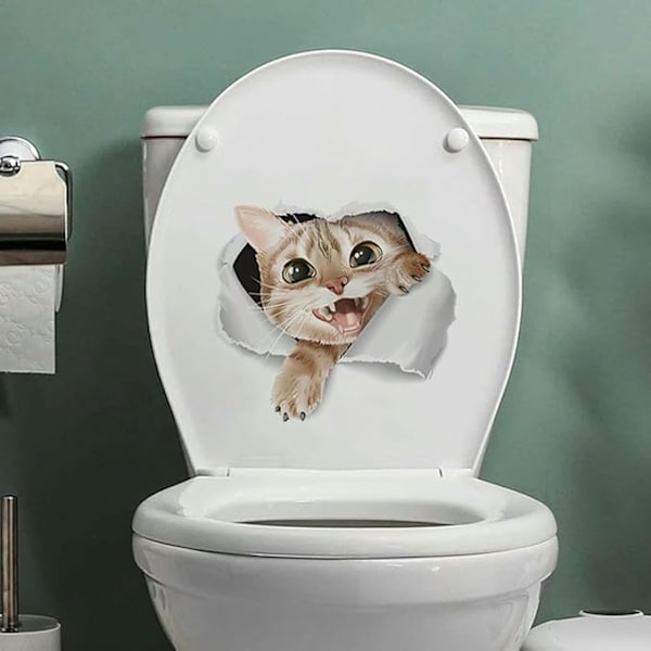 30*25CM 2 st Katt Vägg Självhäftande Toalettlock Dekaler Roliga Pvc Vattentäta Toalettsits Dekaler För Lock Vägg Dekaler