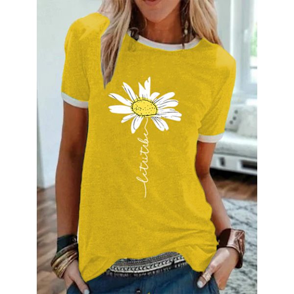 Kvinners Casual Graphic T-skjorter Kort Erme Sommer Bomull Print Tee Topper, Y