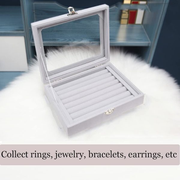 Smykkeæske til Piger og Kvinder, Rektangulære Smykkeæsker, Smykkeæsker og -udstillinger, Smykkeæske til Halskæder Ringe Øreringe Armbånd, Grå