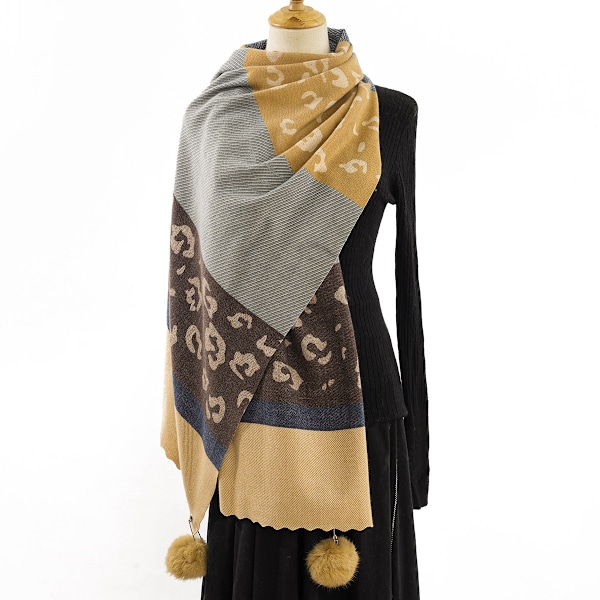 Dames Sjal og Slør Pashmina Sjal Varmt Stole Vinter Lang Stor (med hårkugle)