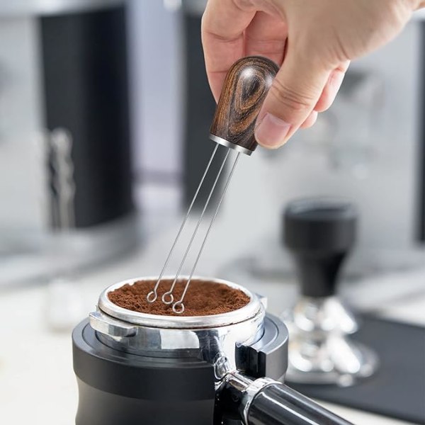 Nålfördelare, espressonålfördelare med trähandtag, espressobarista