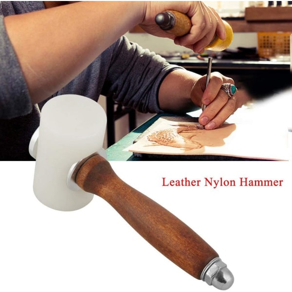 Læderhammer træhåndtag T-hoved Nylonværktøj til læderudskæring DIY Leat