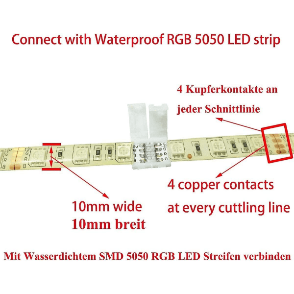 Rgb 5050 Led Strip-kontakt 4-stift för 10 mm bred Smd 5050 Rgb Led Strip (10p