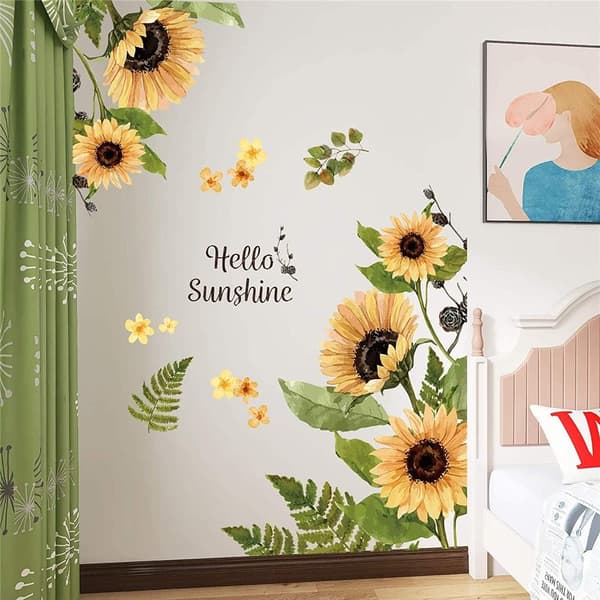Solros Väggdekaler Gul Blomma Väggdekal Hej Solsken Gröna Blad