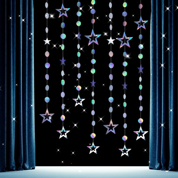 Iridescent Star Moon Circle Dot Garland Party Decoration Kit Hanging Cresce