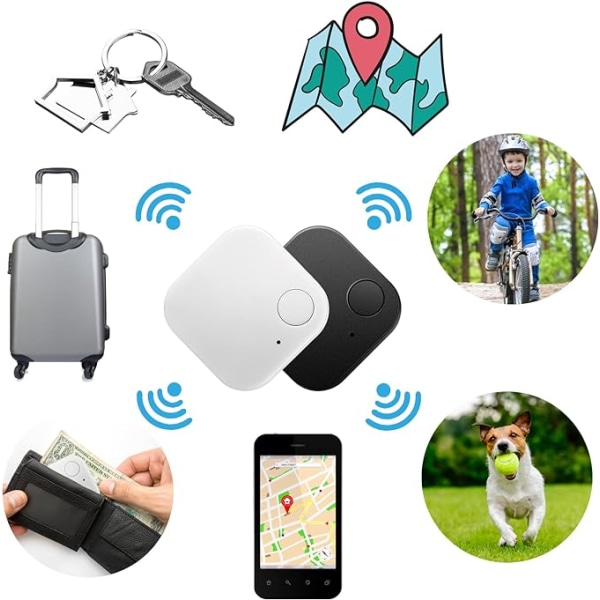 Key Finder Bluetooth Tracker Smart Item Locator Tracking Luggage Tracker GPS Anti Lost Bluetooth Phonewith Ropes for Wallet Kids Dog Remote Black White