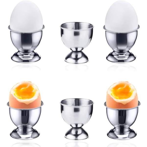 Rustfrie stål eggkopper, 6 stk eggkoppholder for frokostbrett, eggkoppsett