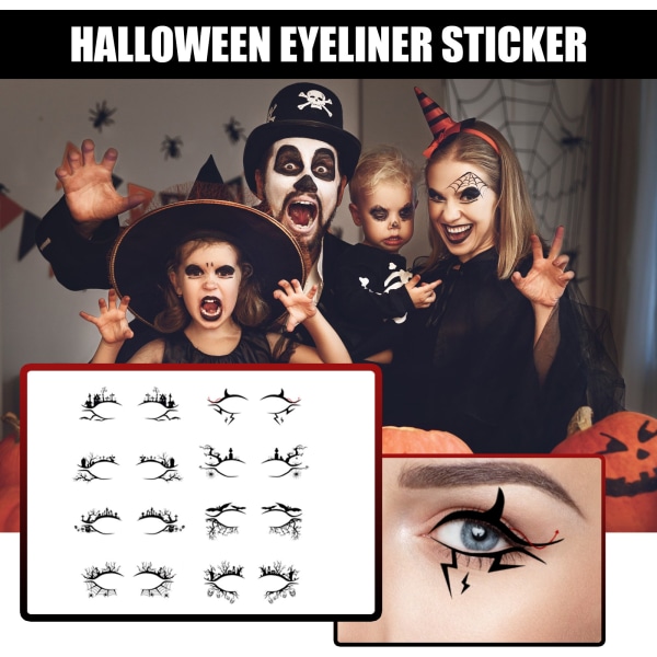 8 stk Halloween Eyeliner-klistremerke Øye midlertidige tatoveringer Flaggermus edderkoppnettmønster