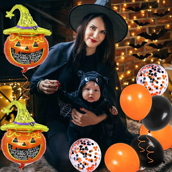 72 stk. 12 tommer Halloween ballondekorationer sorte orange konfetti ballon