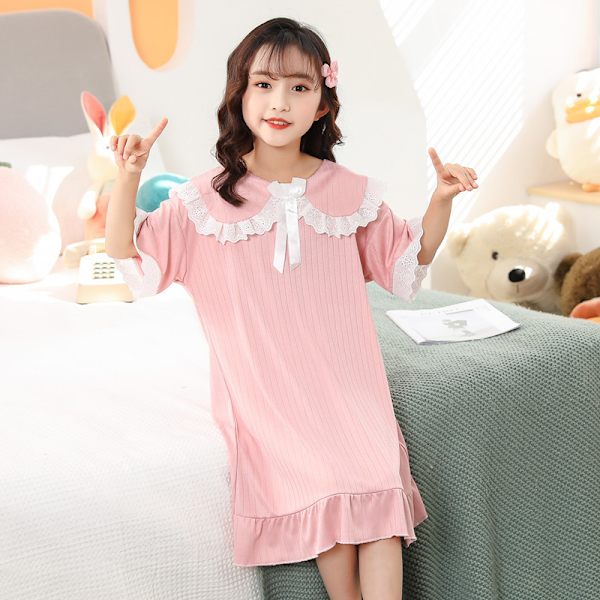 Tyttöjen lyhythihaiset pyjamat Söpö Lazy Day -kuvio Yöpaita Pyjamat pinkki 18【1