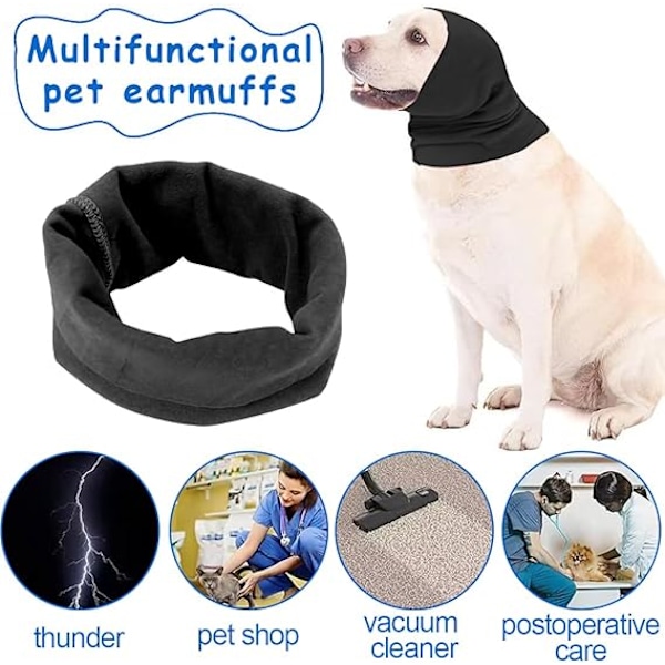 Öronmuffar för hundar, hörselskydd och brusreducering, perfekt för bad och pälsvård, en storlek för hundar och katter, svart